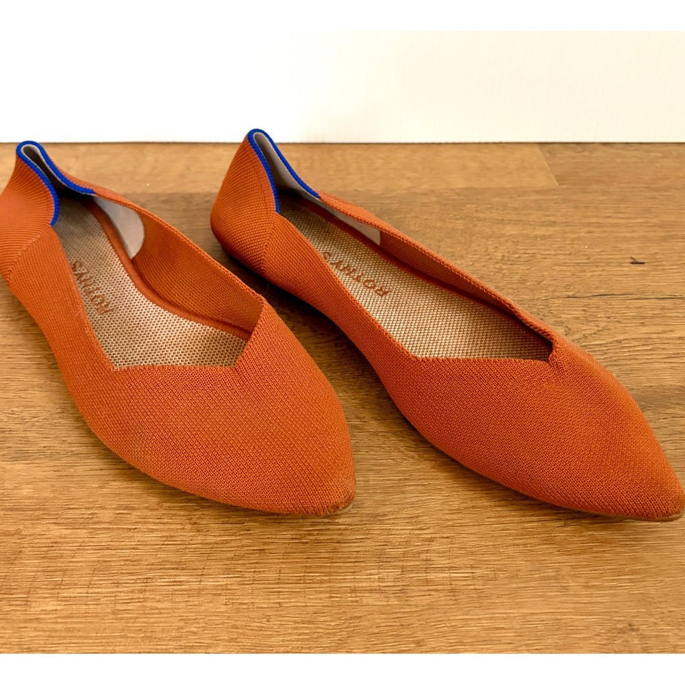 Rothy's The Point Size 11 Burnt Orange Knit Pointed Toe Flats Blue Trim